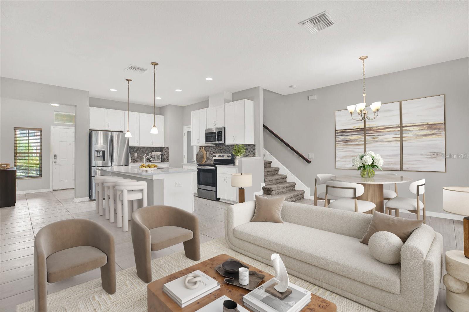 Kitchen, Living and Dining Virtual Staging