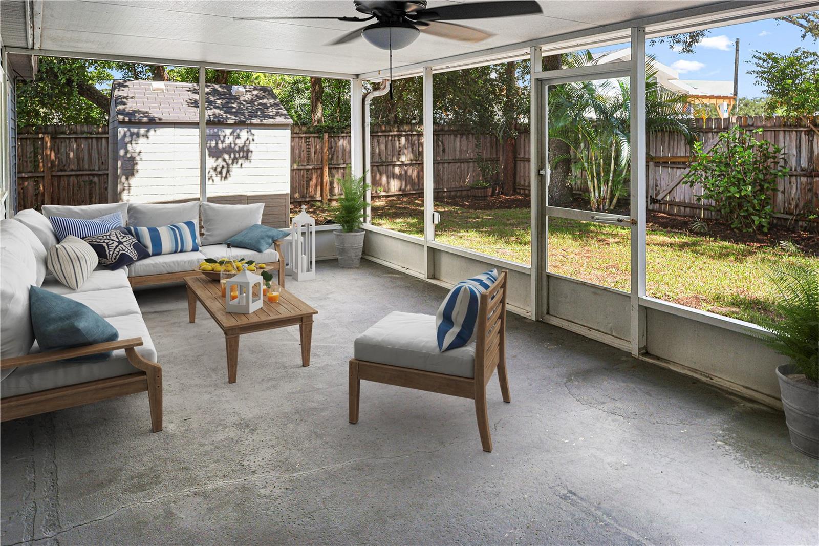 Enclosed, outdoor living space ideal for year-round Florida living.