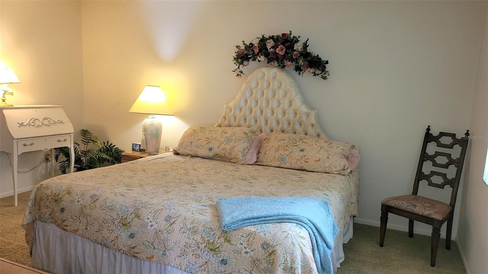 The primary bedroom can easily fit a king sized bed!