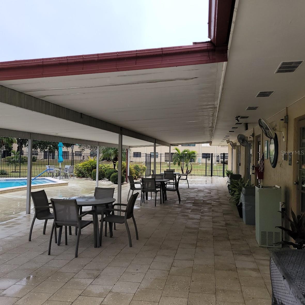 Meet with some friends at the covered patio.