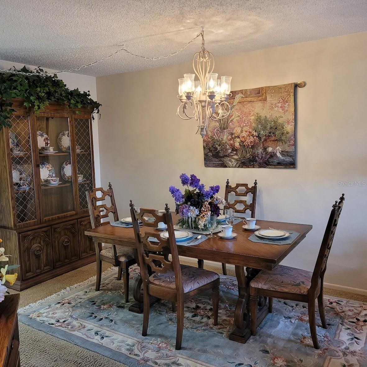 Close up of the dining area and hutch.