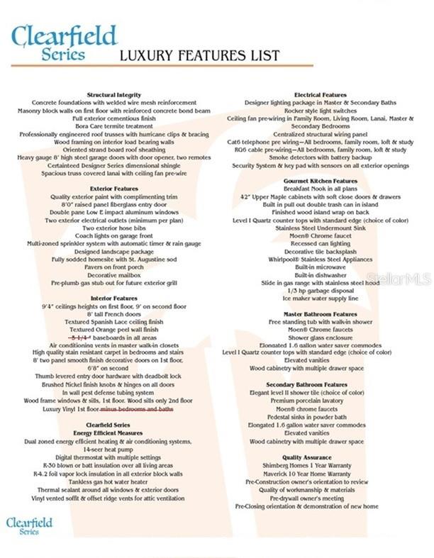 Clearfield Series Luxury Features List