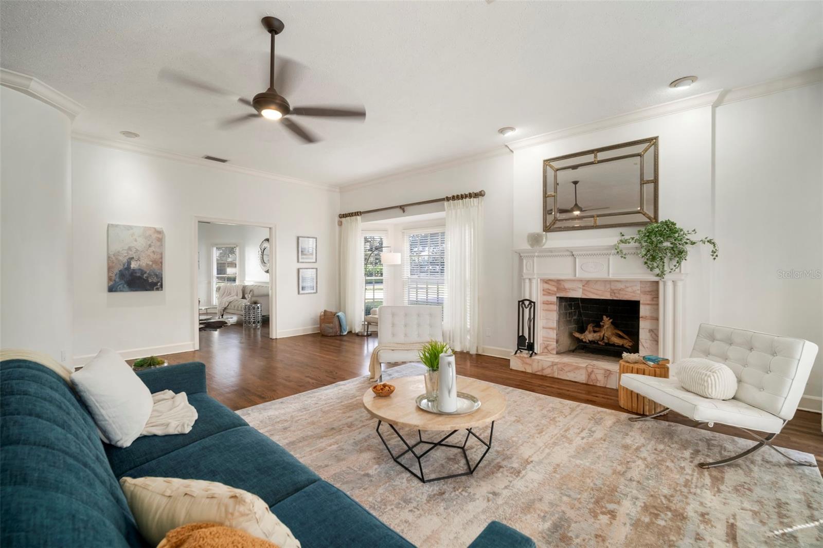 WARMED BY FIREPLACE, BRACED BY FRENCH DOORS