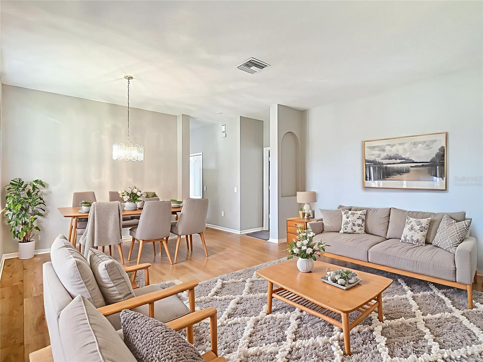 virtually staged living & dining room