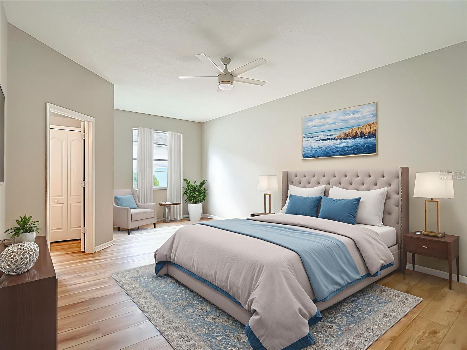 virtually staged primary bedroom