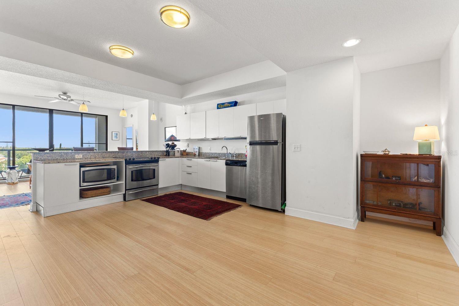 Open Kitchen with Beautiful Bamboo Flooring