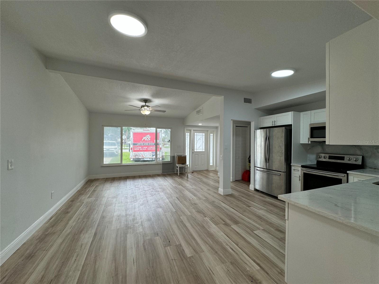 Main kitchen, living room and dining room