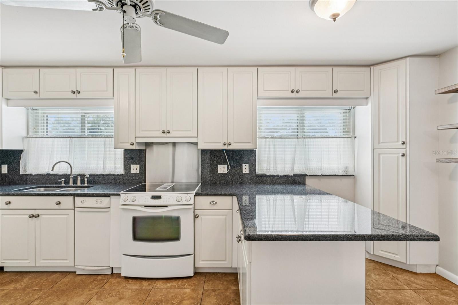 Stone counters in kitchen