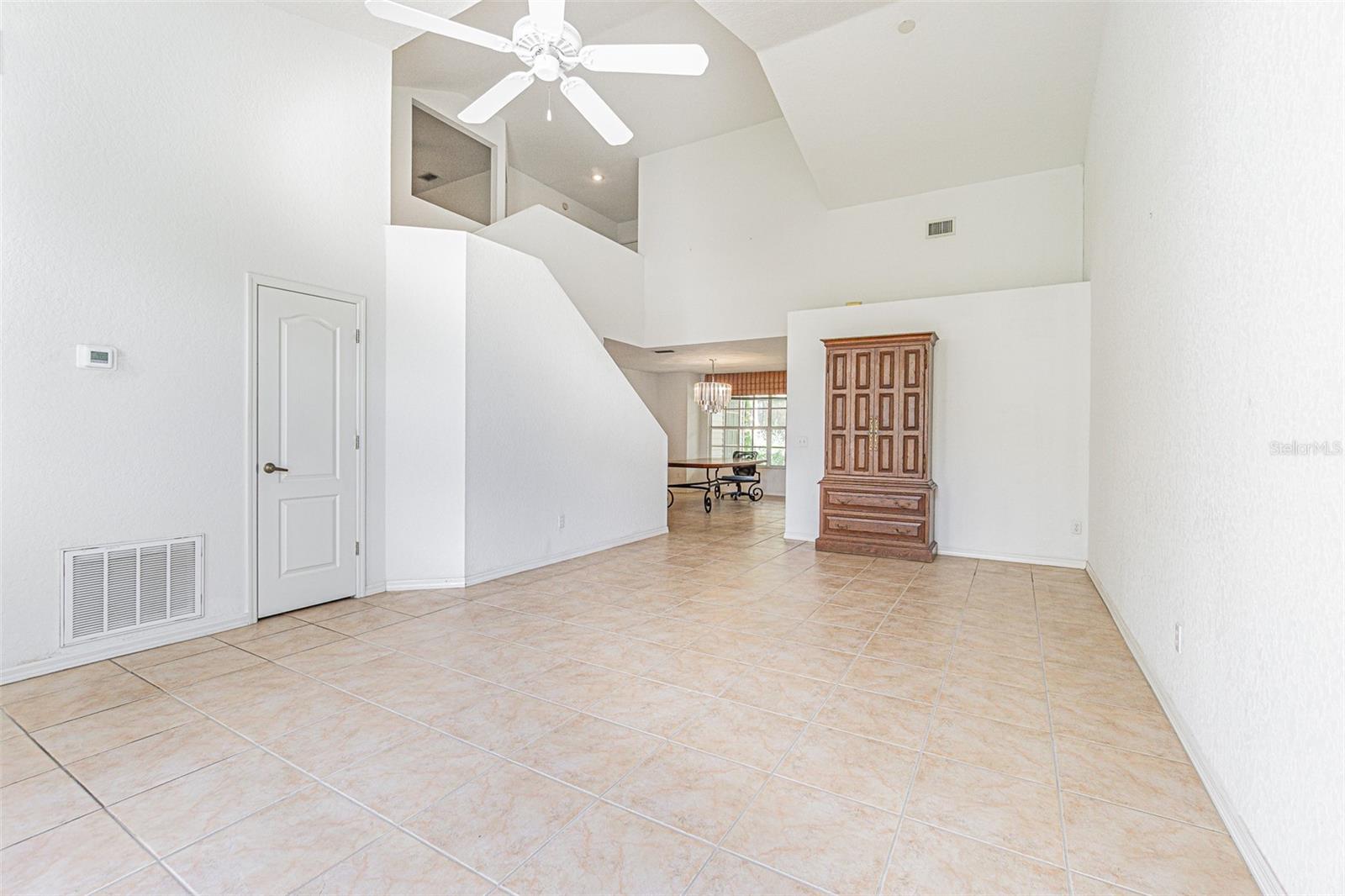 Living room with vaulted ceilings