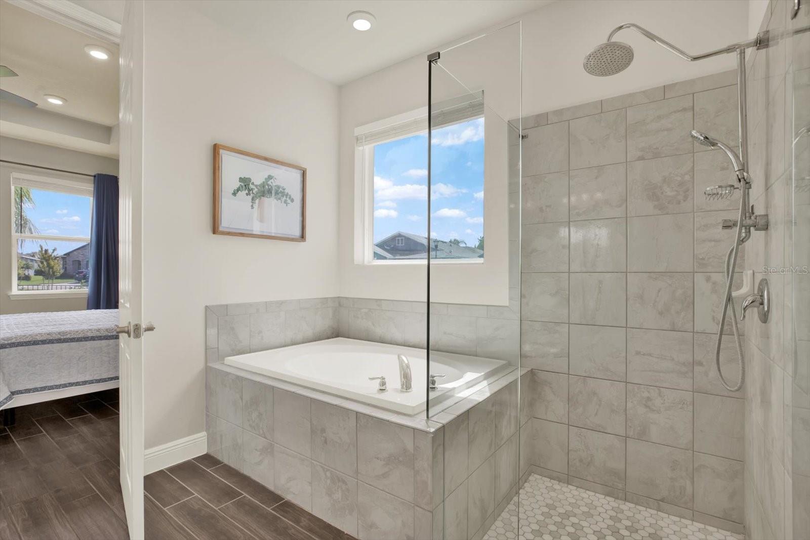 Master walk in shower with separate bath tub