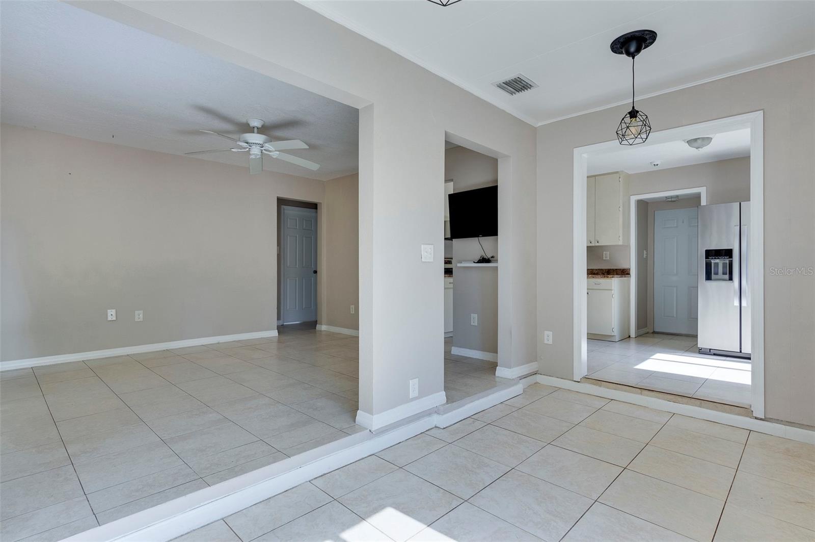 Dining area looking into kitchen