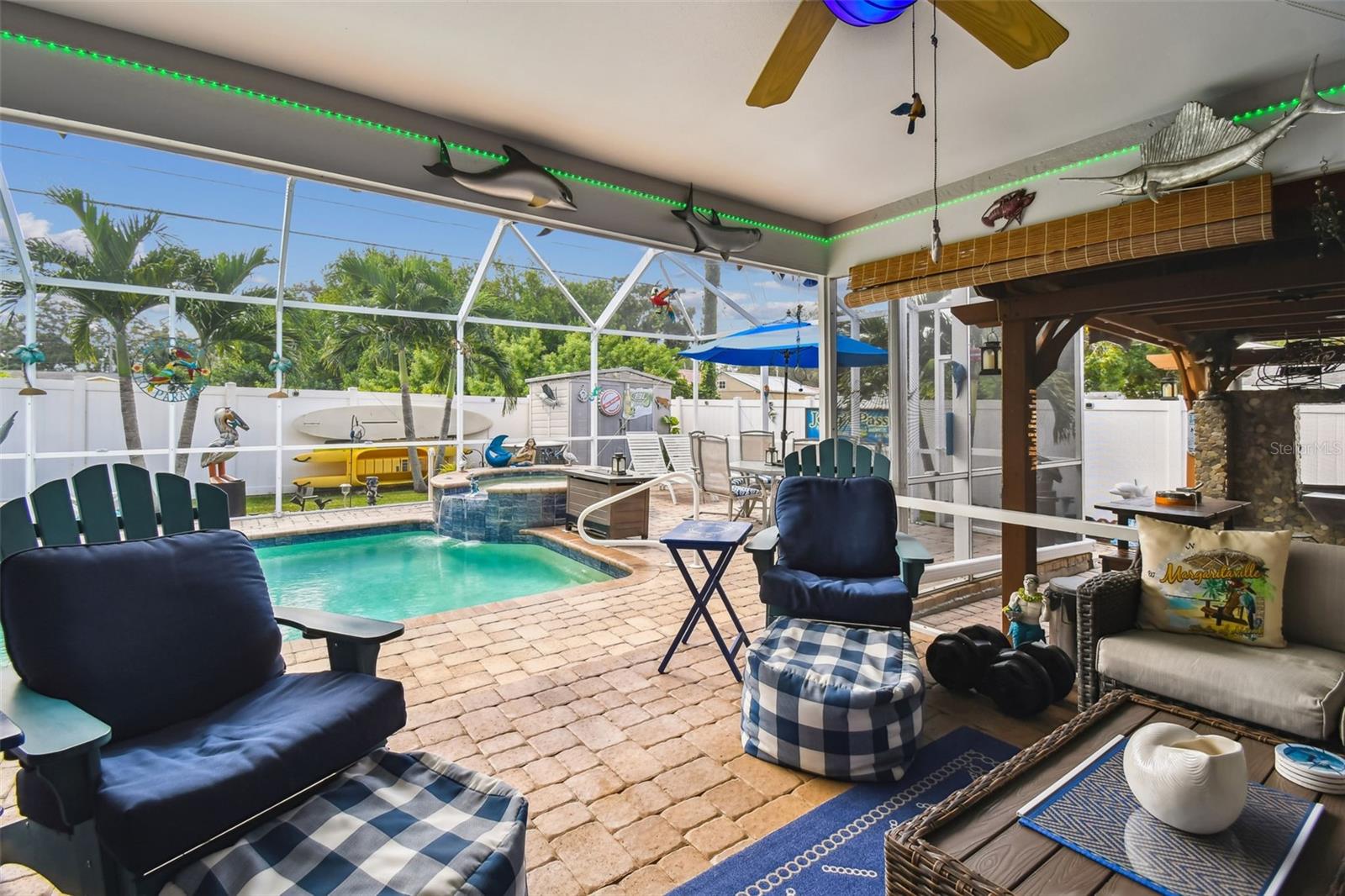 Looking at the swimming pool from your outdoor living room