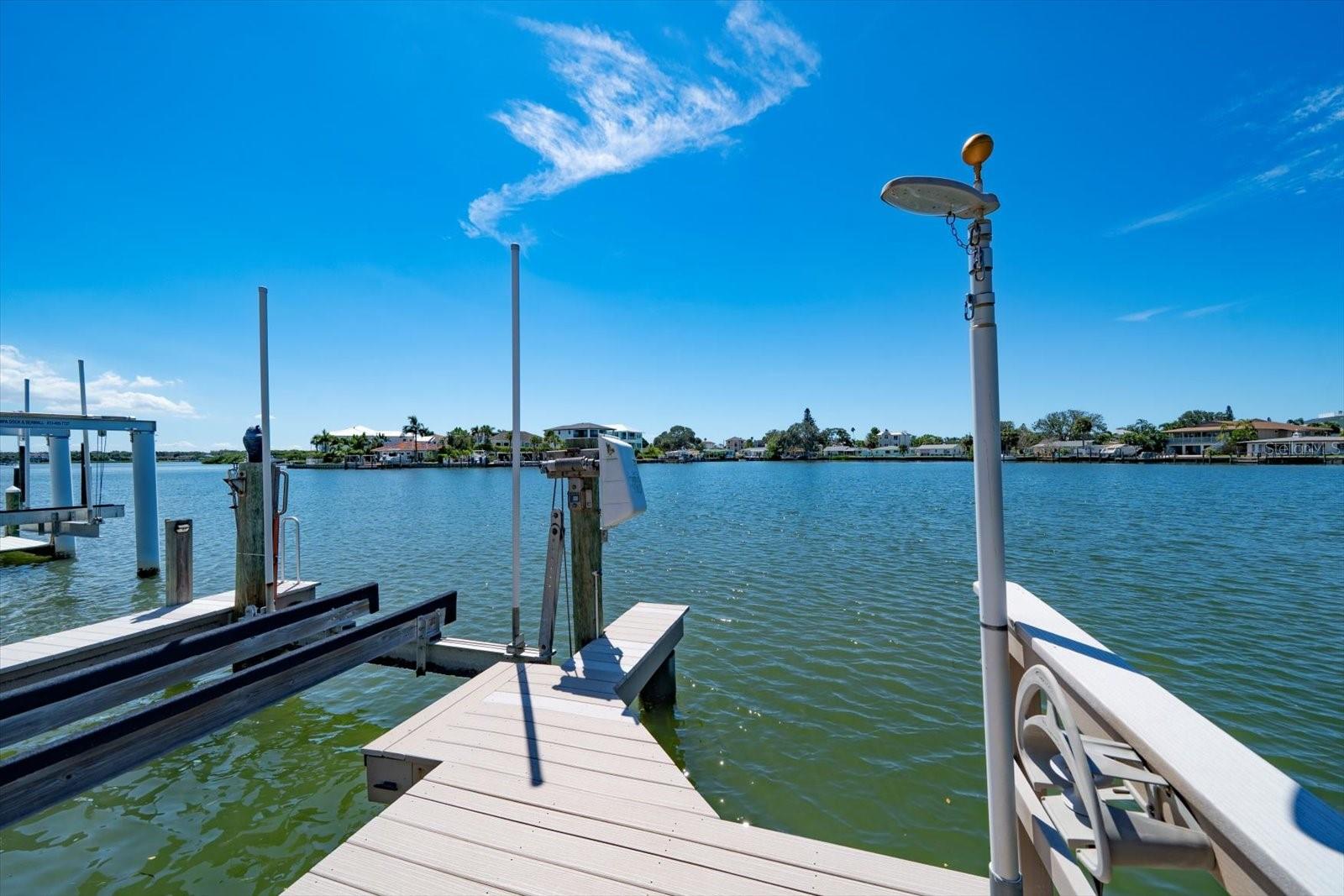 Boat dock with separate access to lift for vessels up to 16,000 pounds