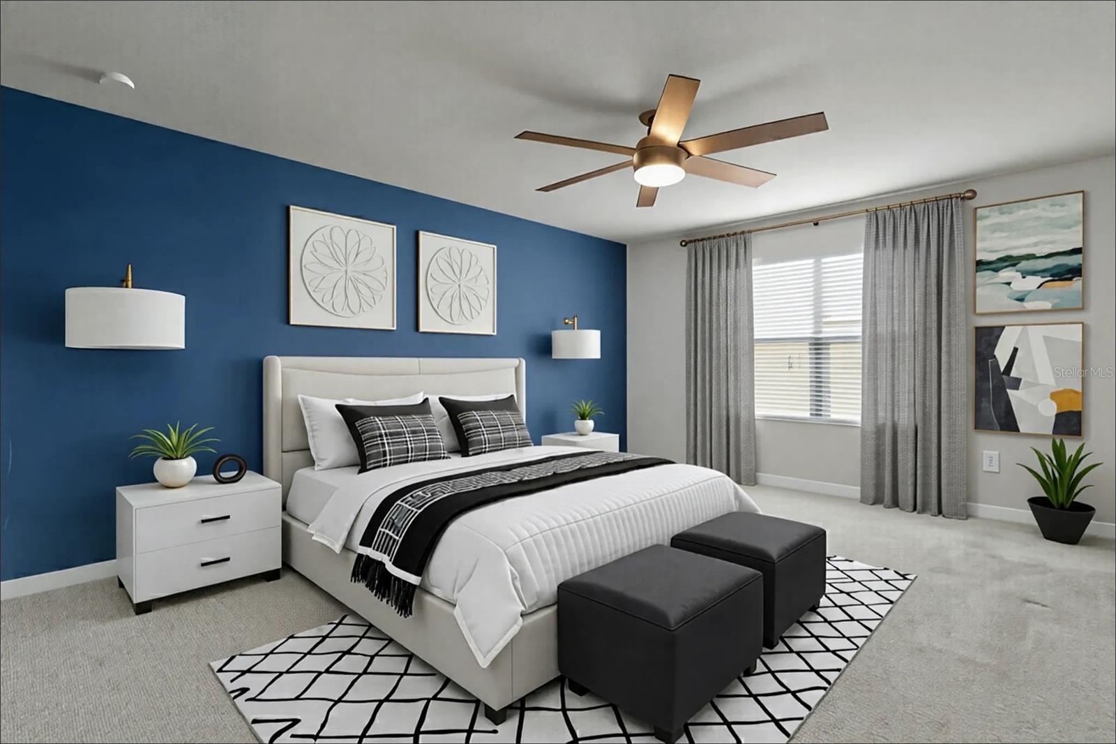 Primary Bedroom upstairs - virutally staged