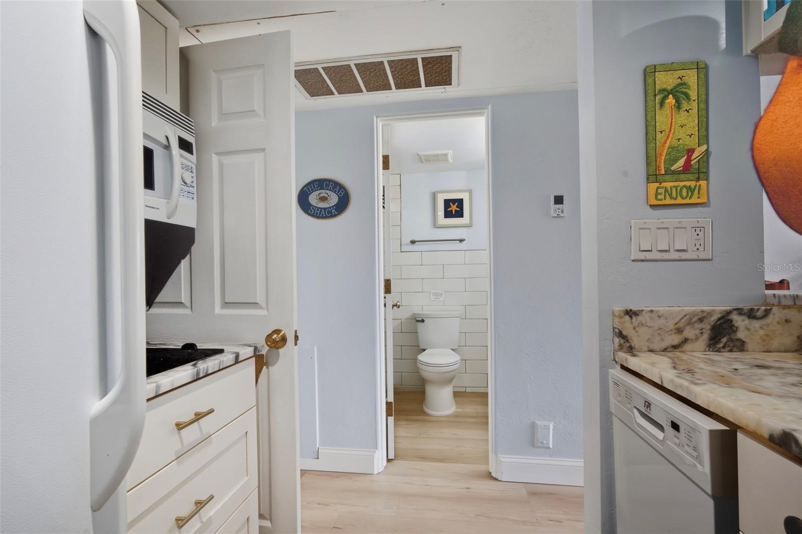 Kitchen view into hall