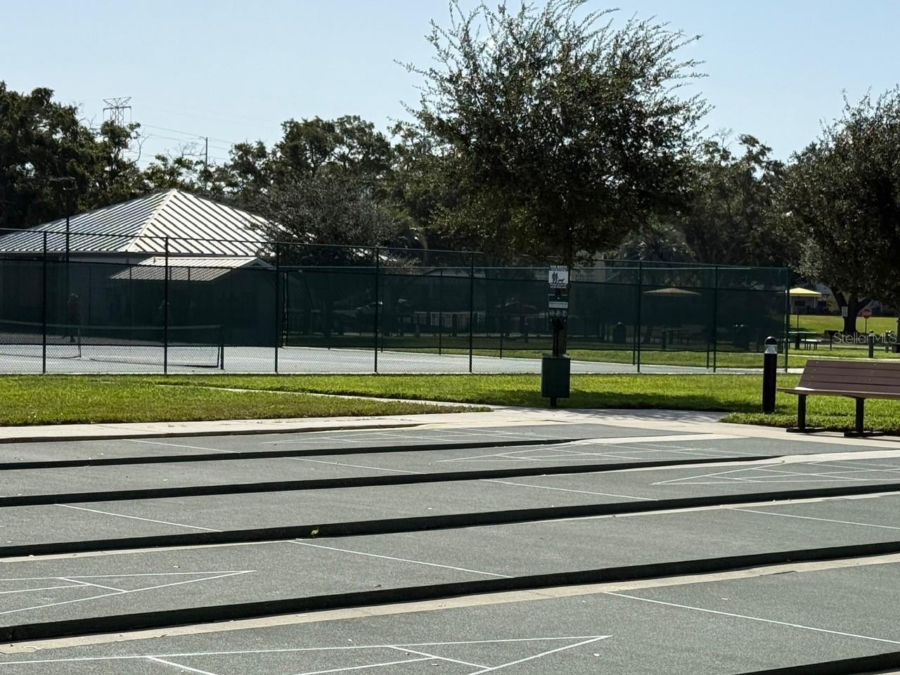 Shuffleboard and tennis courts.