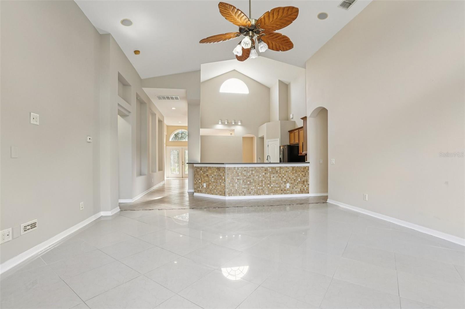 Family room overlooking pool
