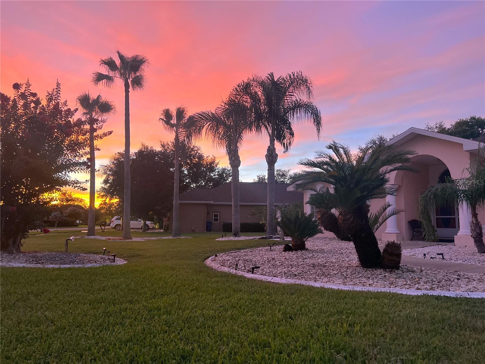 Front of home has lovely sunset views