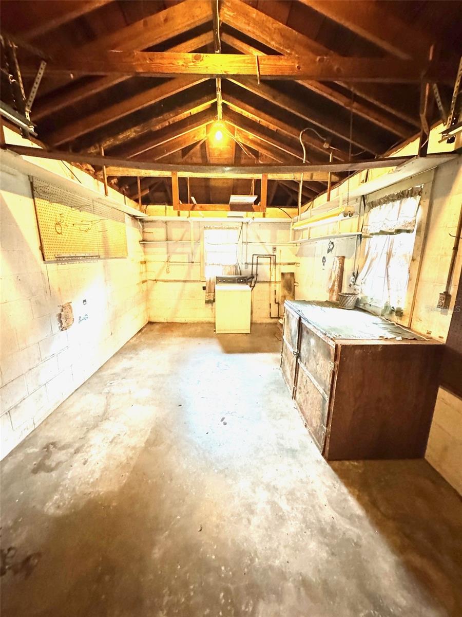 Garage.  Back area of garage could accommodate a second bathroom.