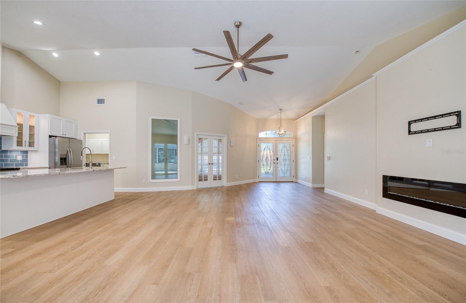 Large family room with electric fireplace