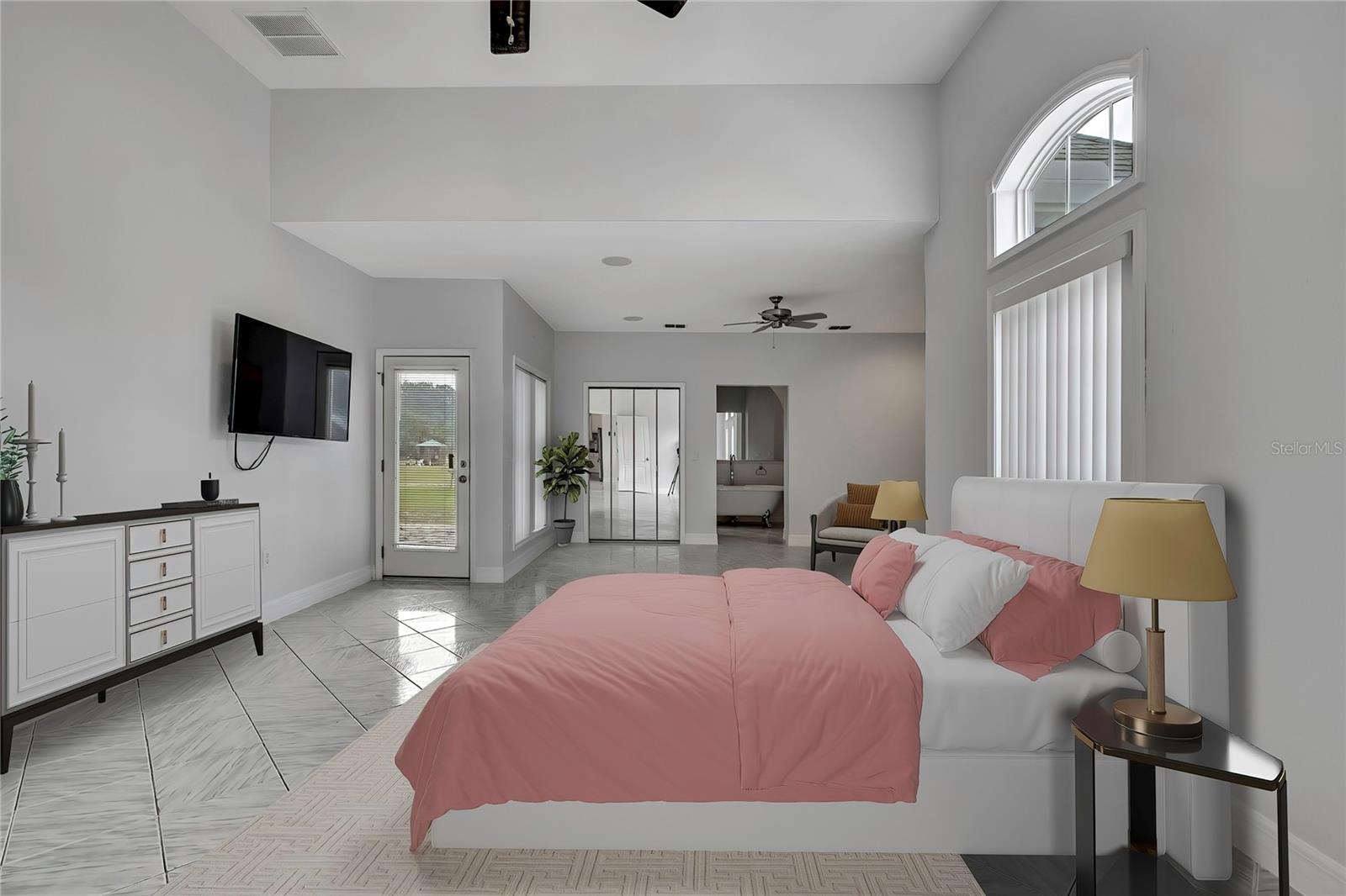 Master Bedroom with huge sitting area and private patio to the the right of entryway
