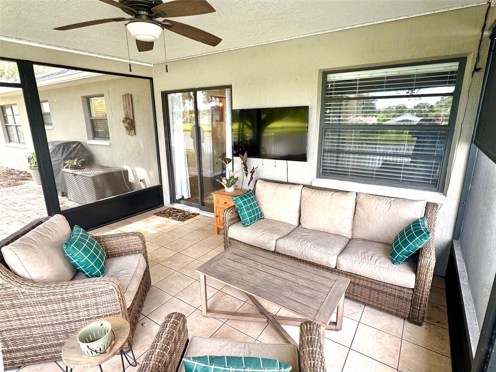 Your screened lanai includes the flat screen TV