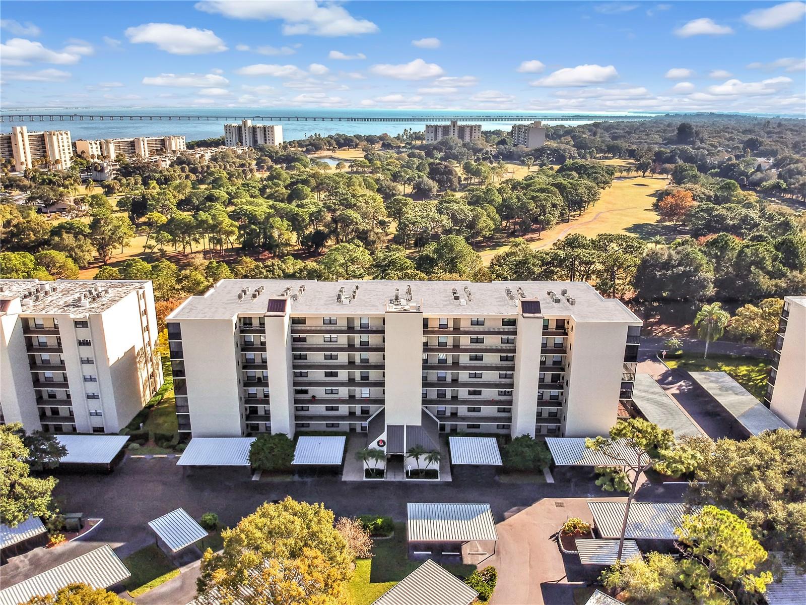 Aerial of the 2800 Building overlooking golf course