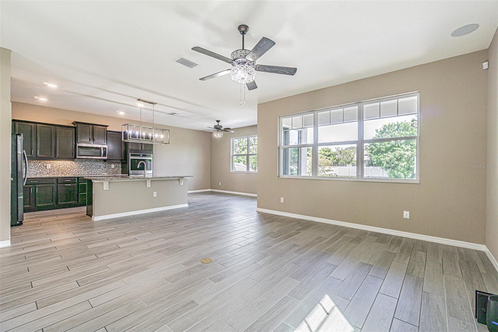 Kitchen with dining space and family room