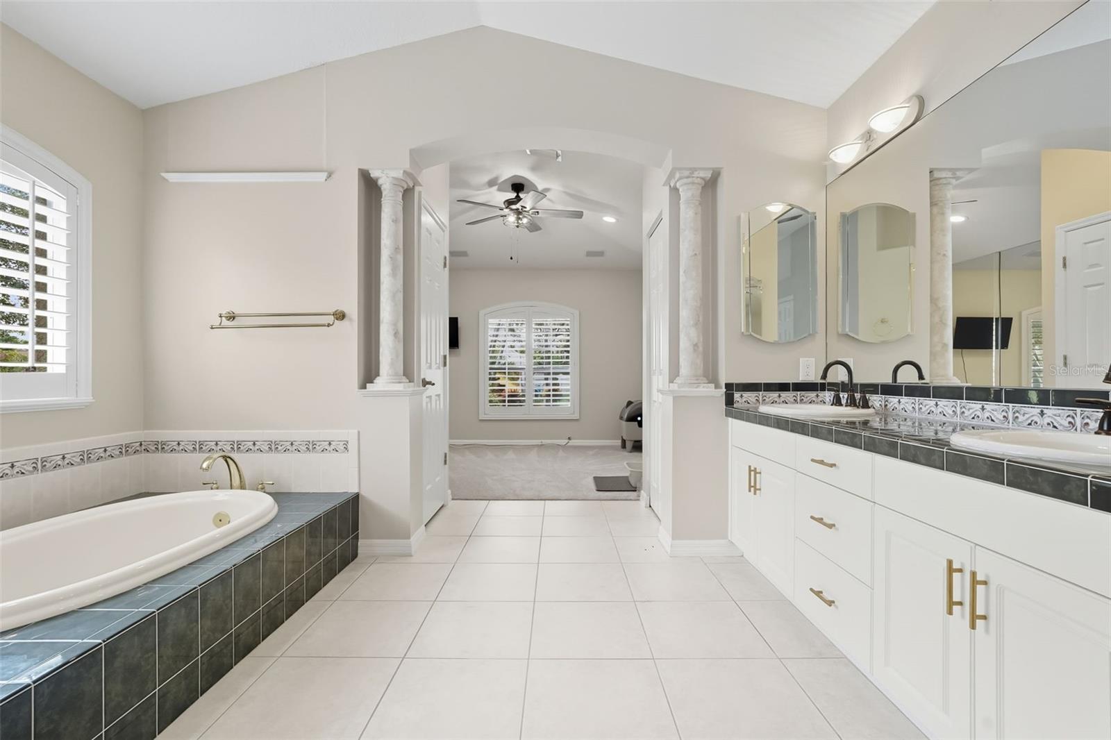 Primary Bath... Bonus Room just past the columns.  Office or workout area