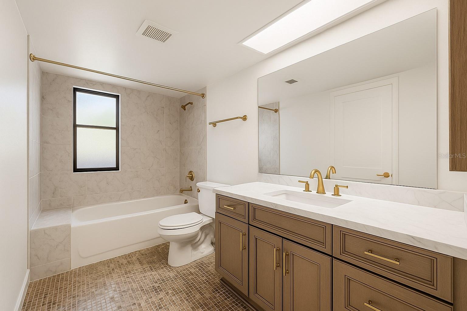 Virtually remodeled second bathroom.