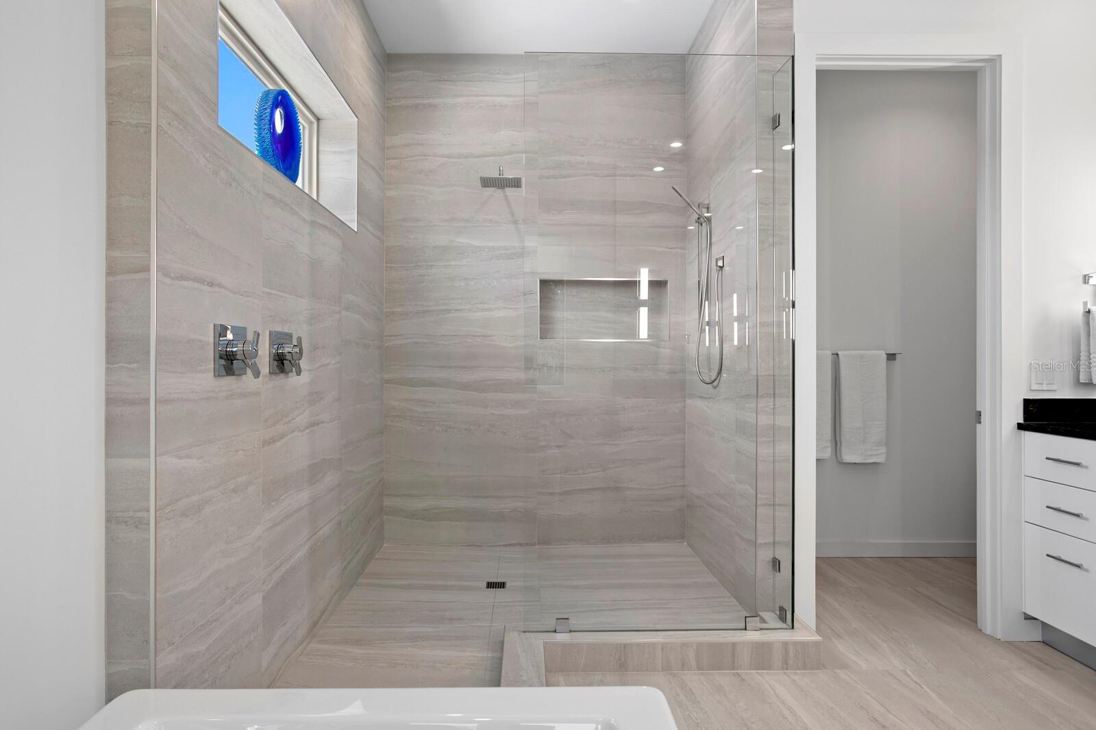 This large shower features dual heads.