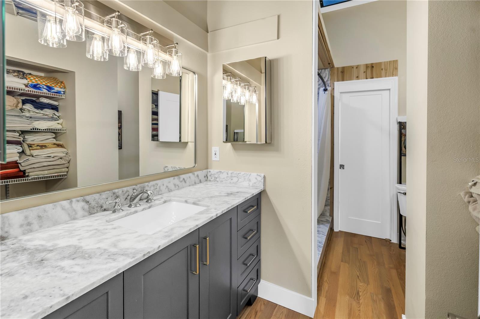 Updated Primary bath with marble counter