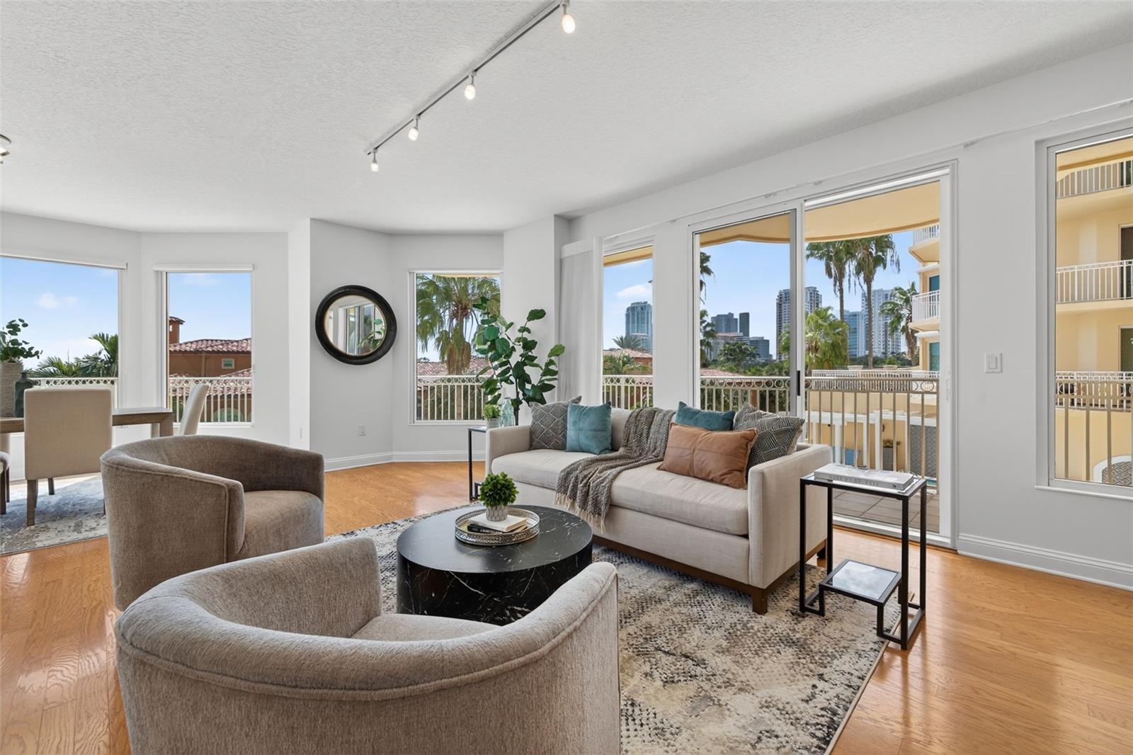Amazing city views from the living room and kitchen