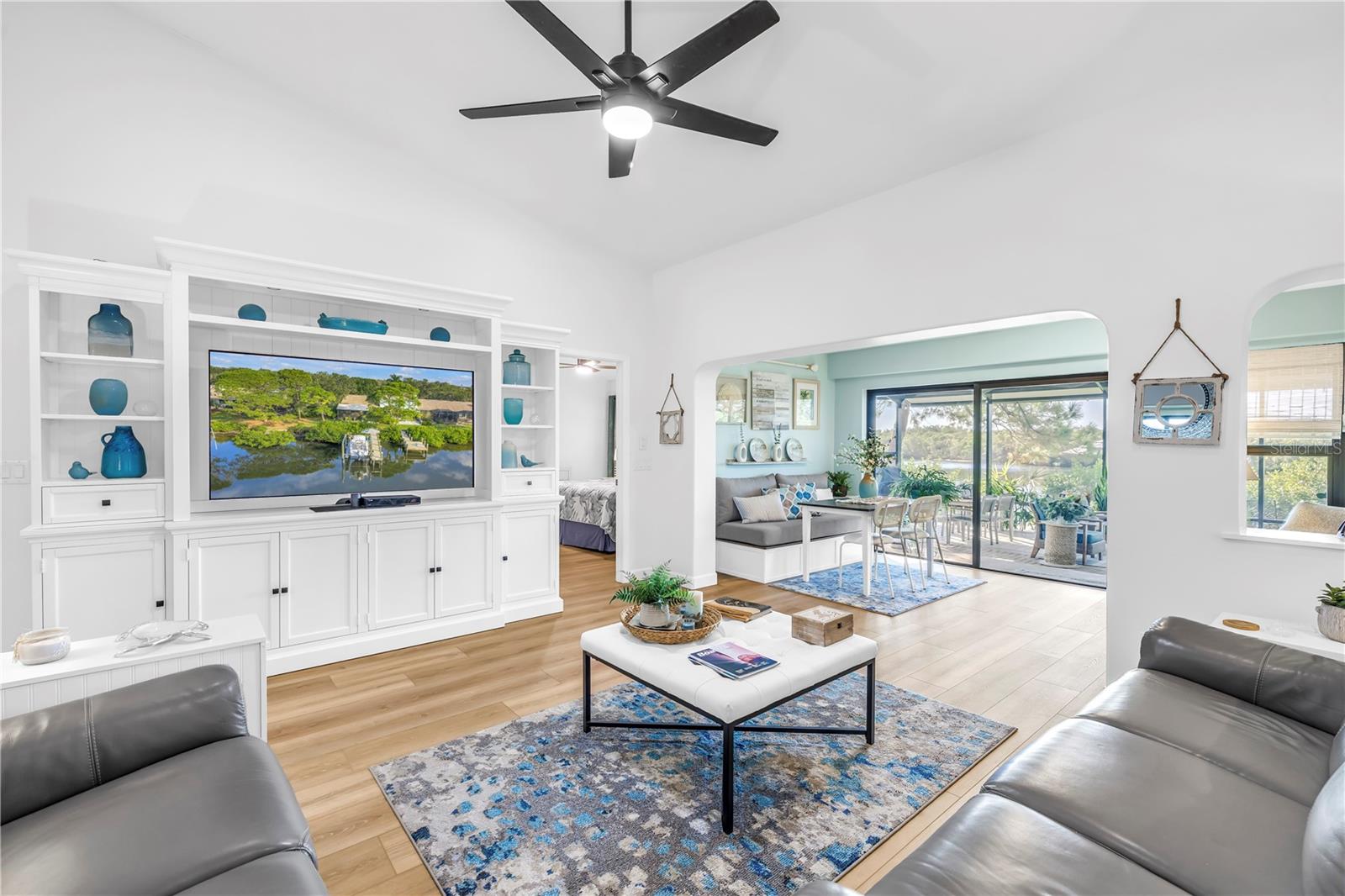 Built in Dining and Bench Seat in Bonus Room overlooking water view