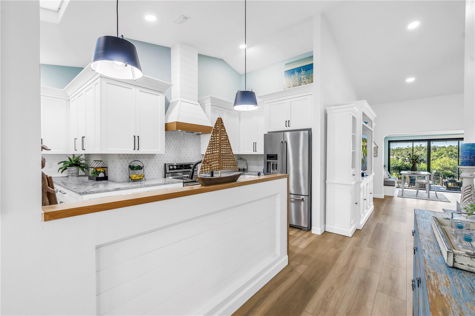 Complete Redesigned Kitchen, Professional Custom Cabinetry and Backsplash, Granite, Millwork Vented Hood