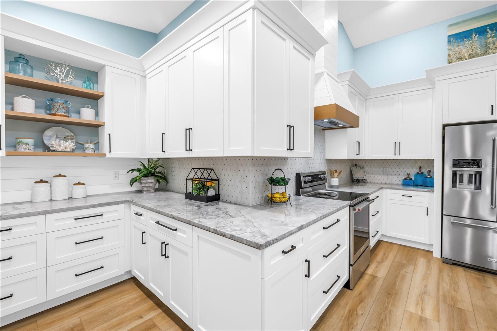 Chef's workspaces, Open Shelving, Plentiful Cabinetry and Build outs