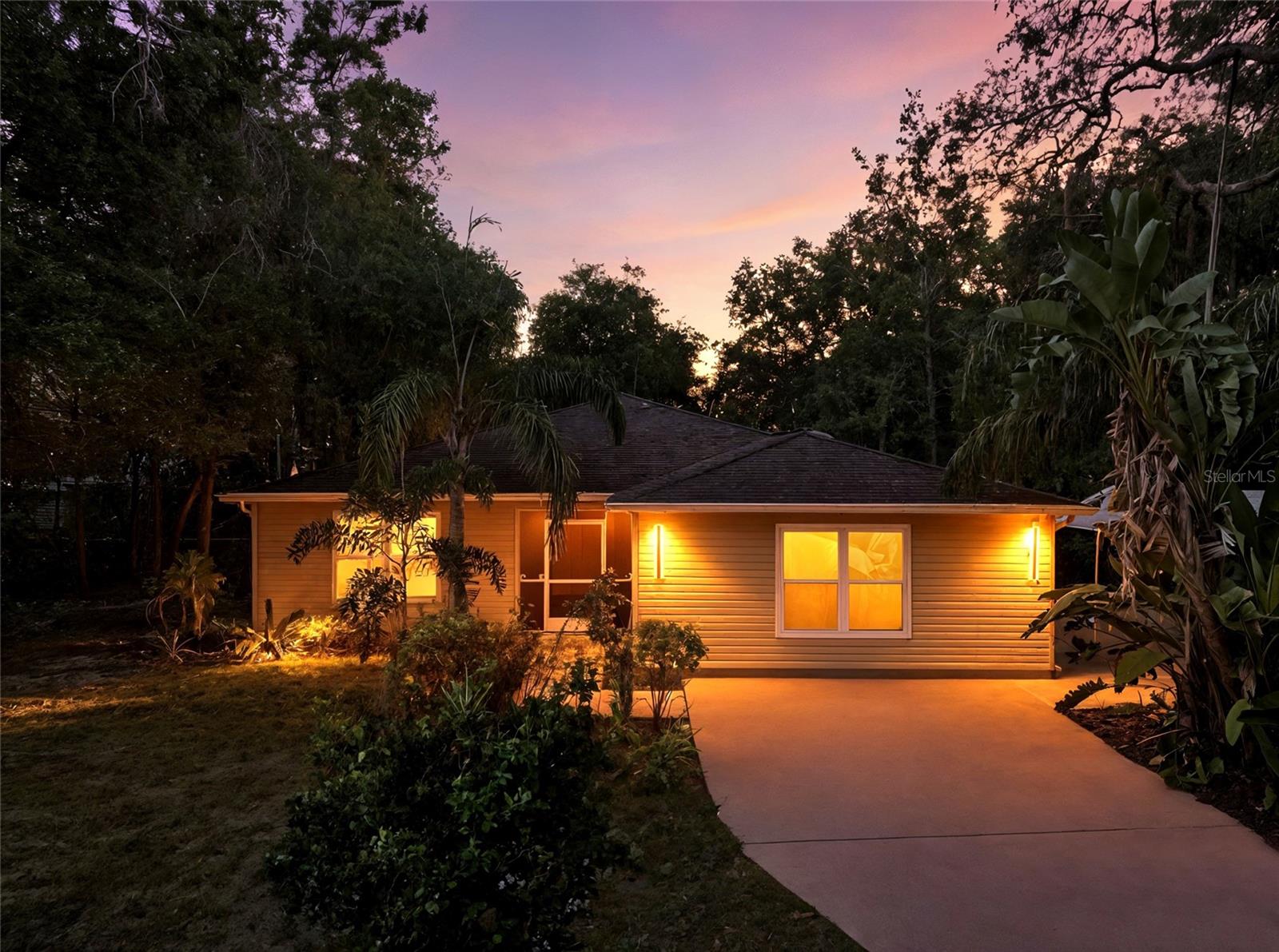 Evening photo of the property