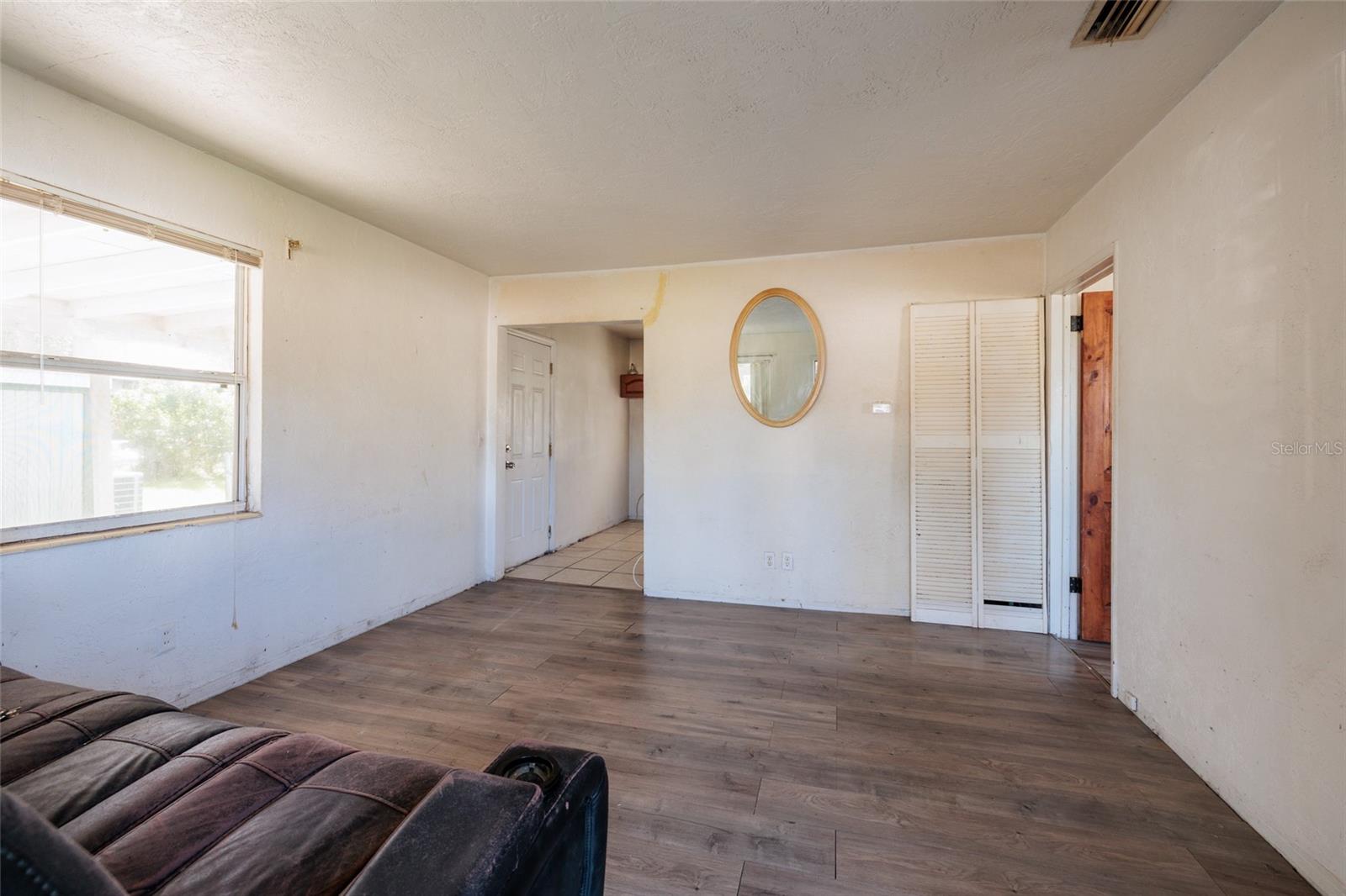 View from living room toward kitchen