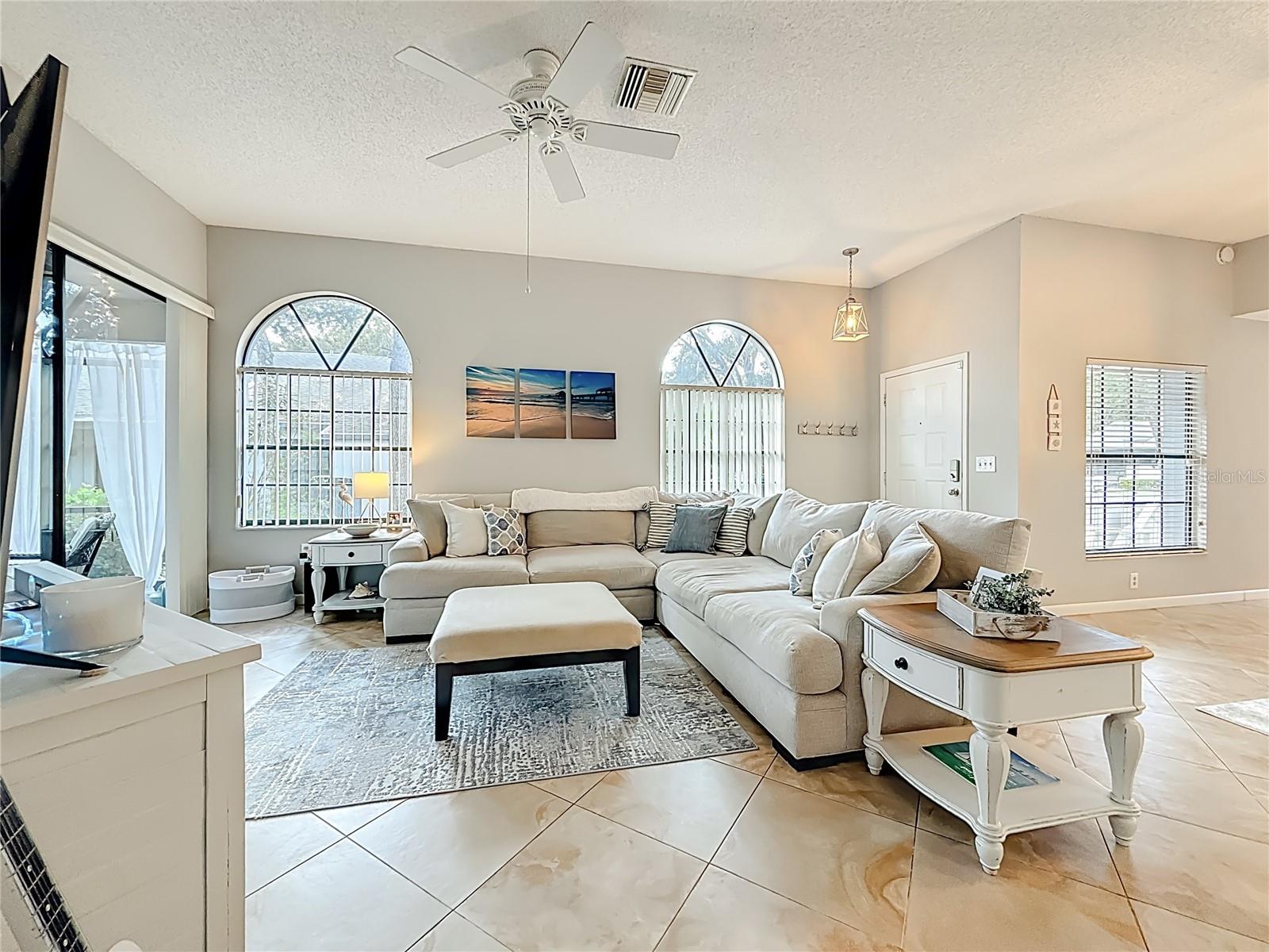 10 Ft. Ceilings in Great Room with Beautiful Arched Windows