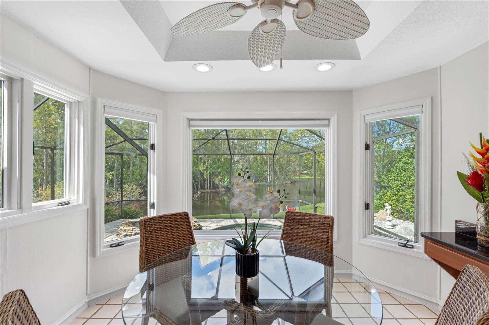 The breakfast area features beautiful views