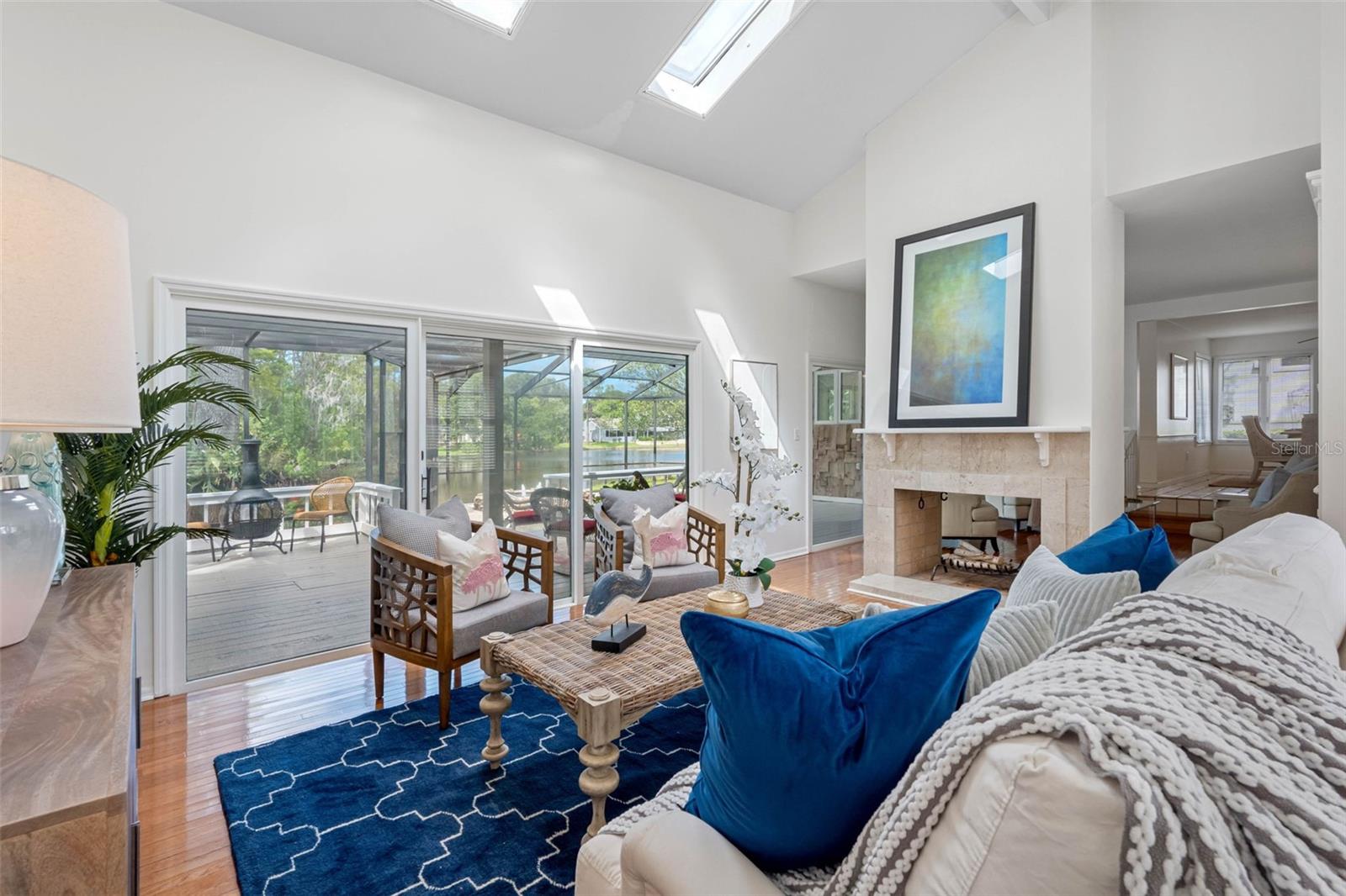 Living Room with see-through fireplace