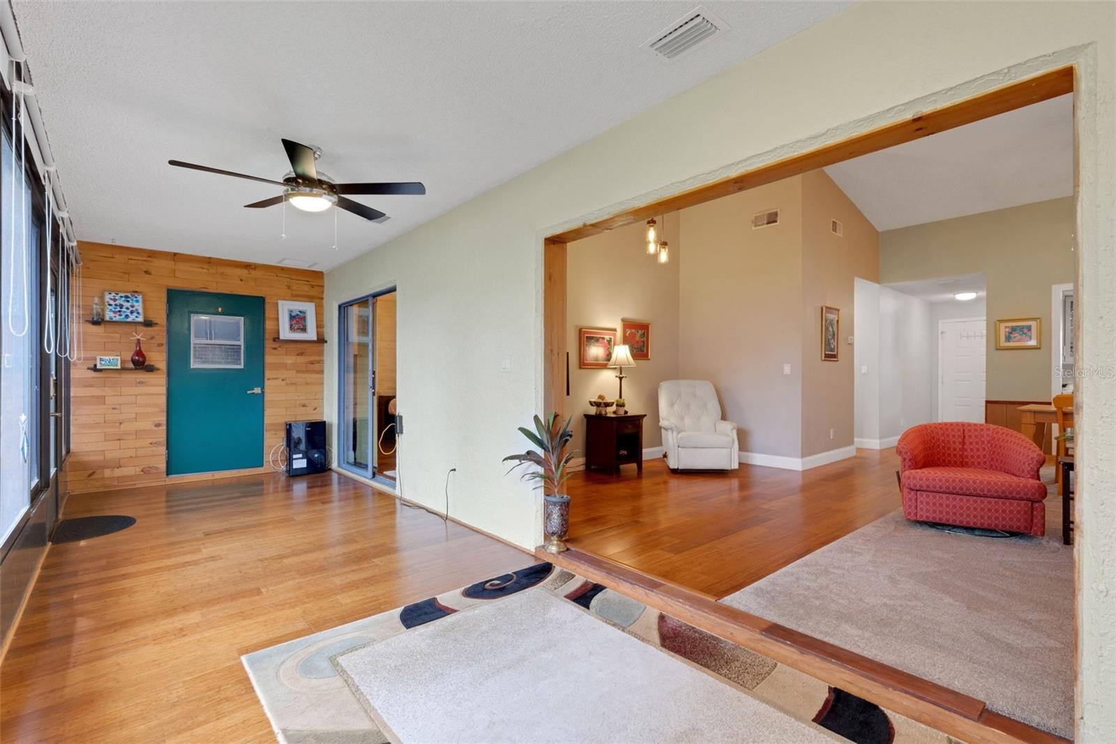 Laundry room behind green door