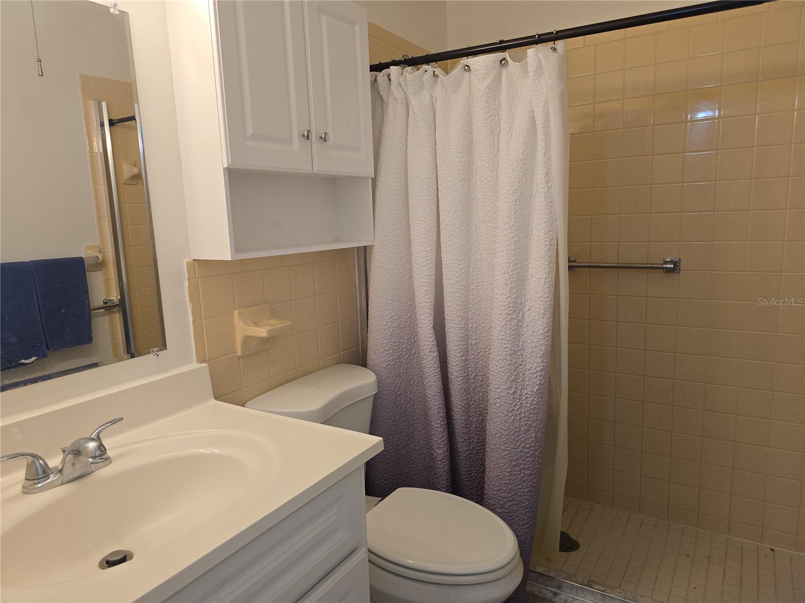 Bathroom with a wailkin shower