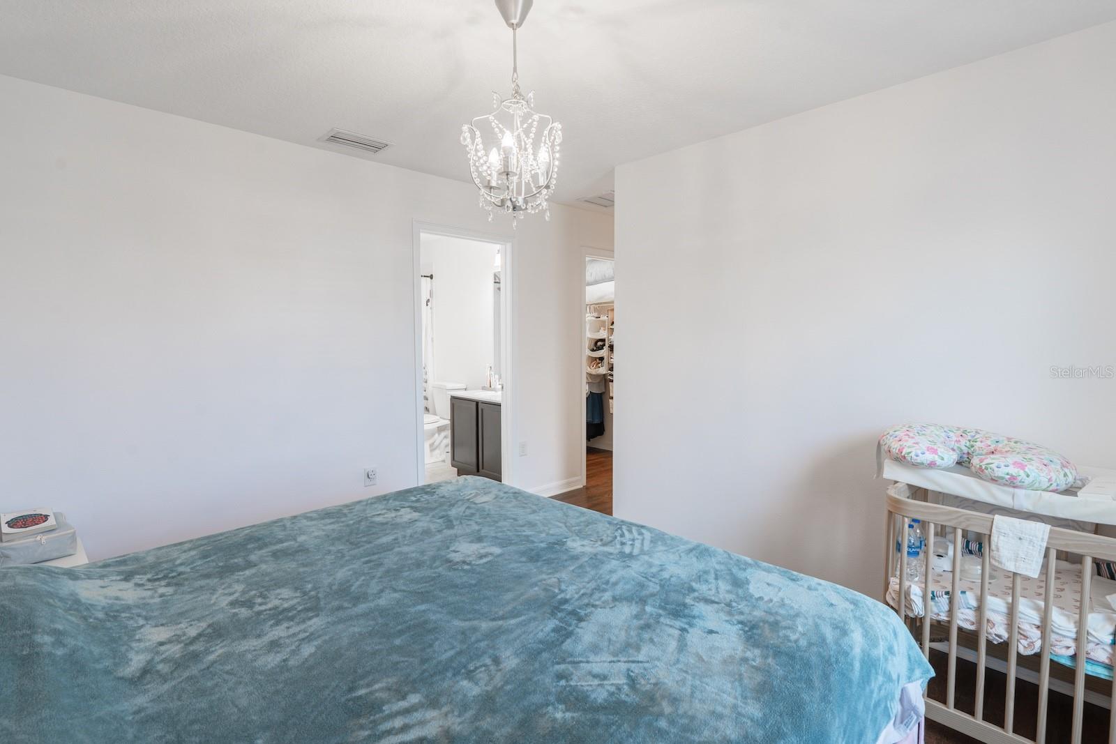 This bedroom features an en-suite bathroom and a spacious walk-in closet.