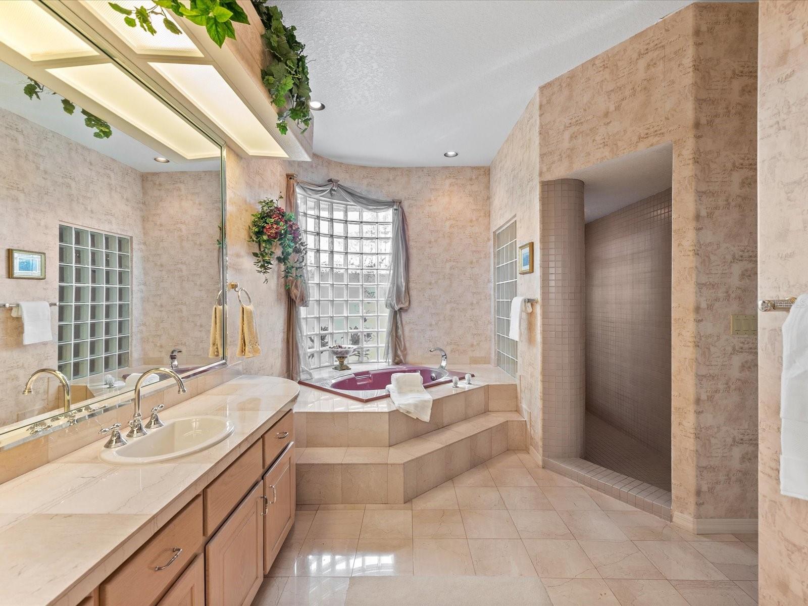 Primary Bath, garden tub walk in shower