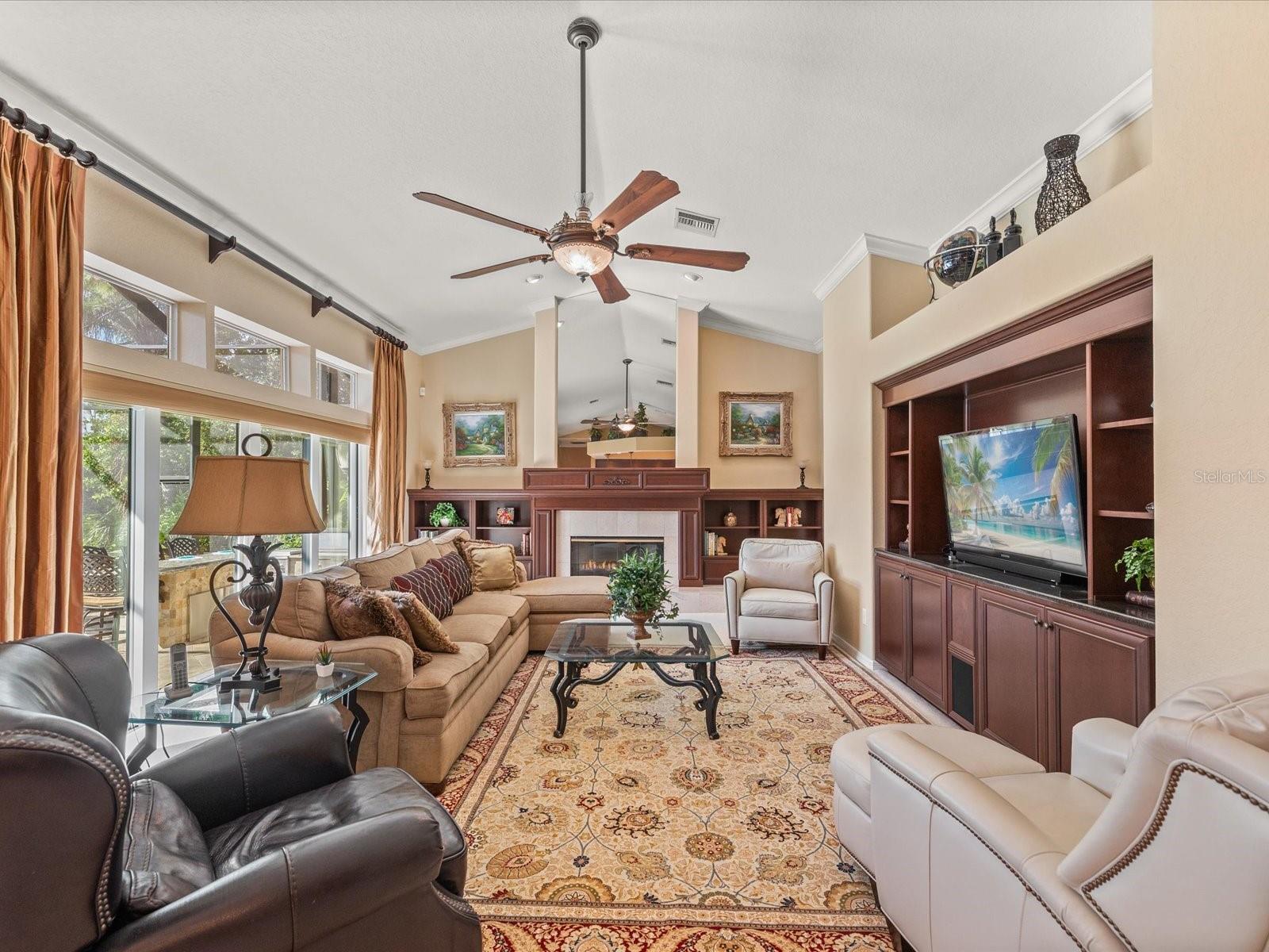 Family room with sliders to the pool