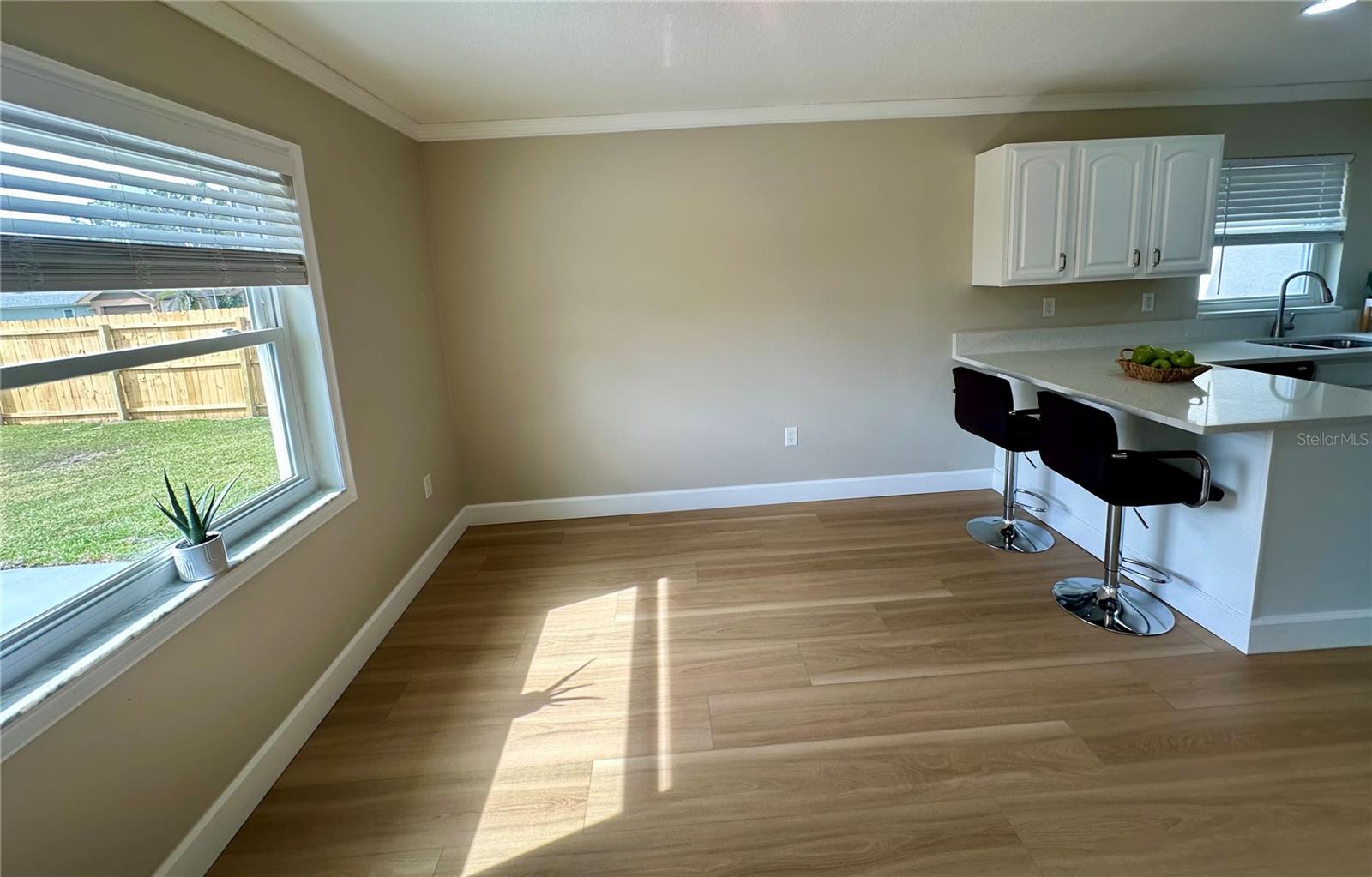 dining and kitchen from living room