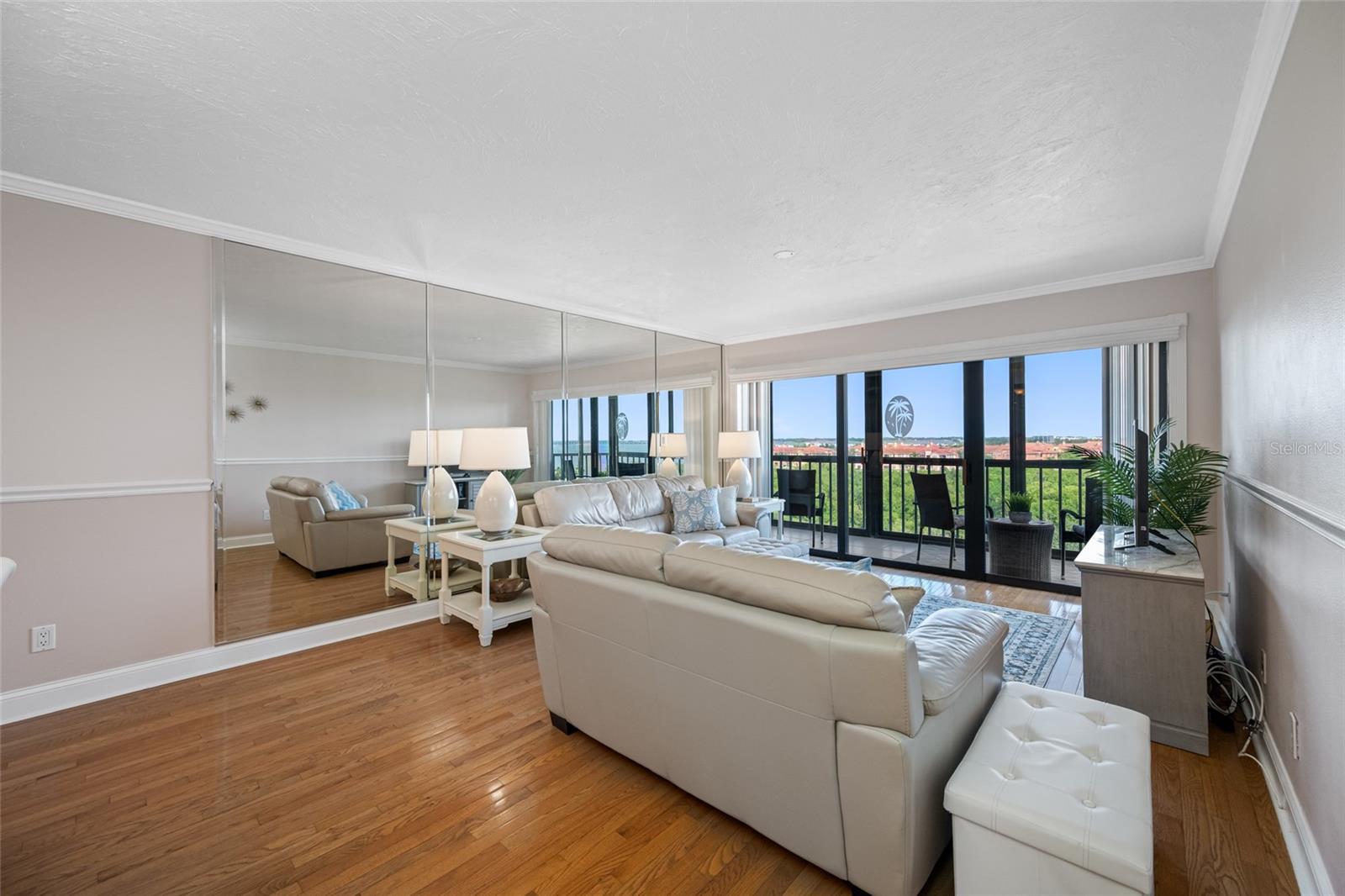 Living Area offers view overlooking Tampa Bay with sliding door access to the lanai