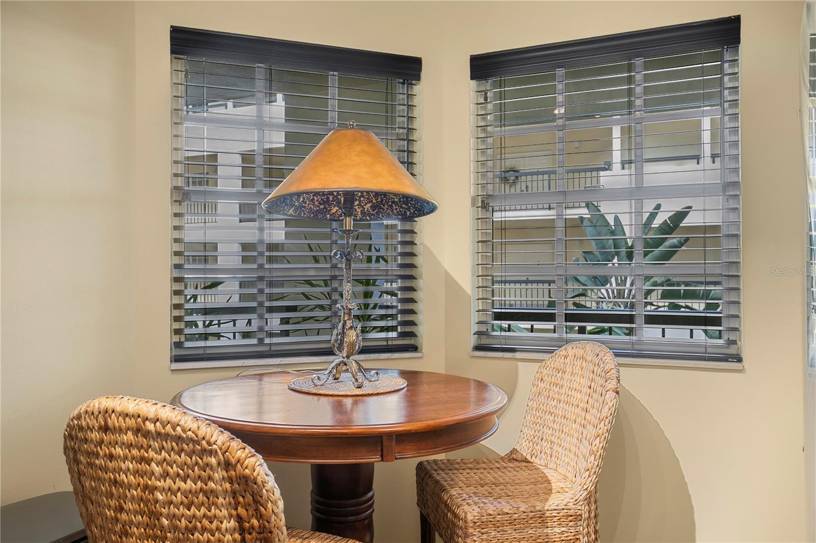 The kitchen offers space for a cozy bistro table