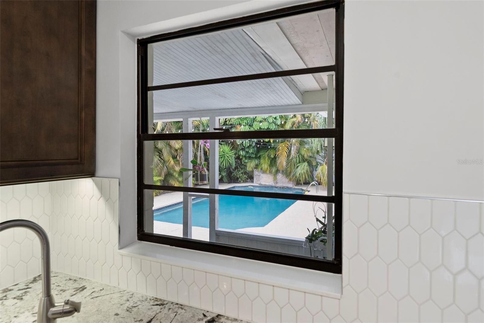 pool views from the kitchen